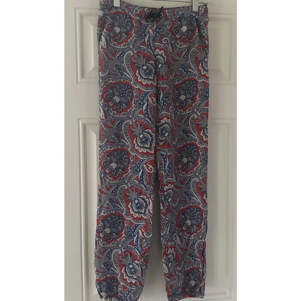 Juicy Couture Girls Harem Jogger‎ Red Blue Paisley Damask 100% Silk Pants 14